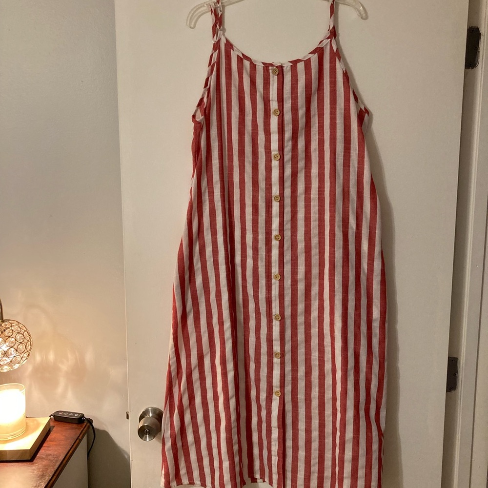 Red and White Striped Button-Down Dress